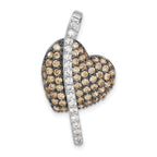 Champagne & Clear Cubic Zirconia Heart Pendant in Sterling Silver, 33mm - Sophia Jewelers
