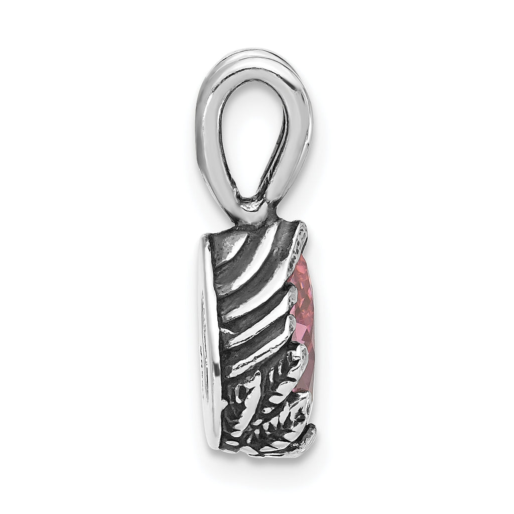 Sterling Silver Antiqued Pink Teardrop CZ Pendant