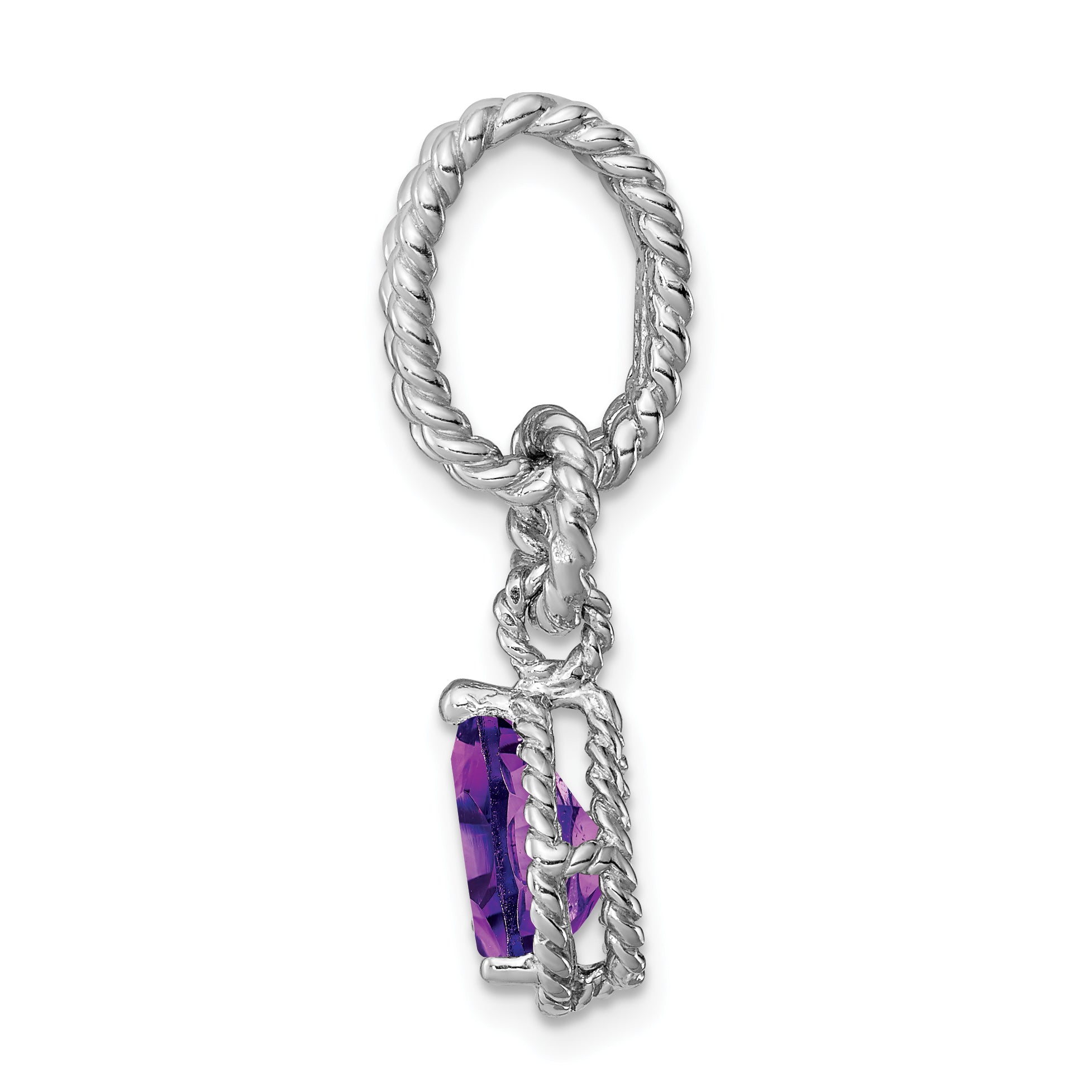 Sterling Silver Rhodium Amethyst Pear Twisted Pendant Secondary image