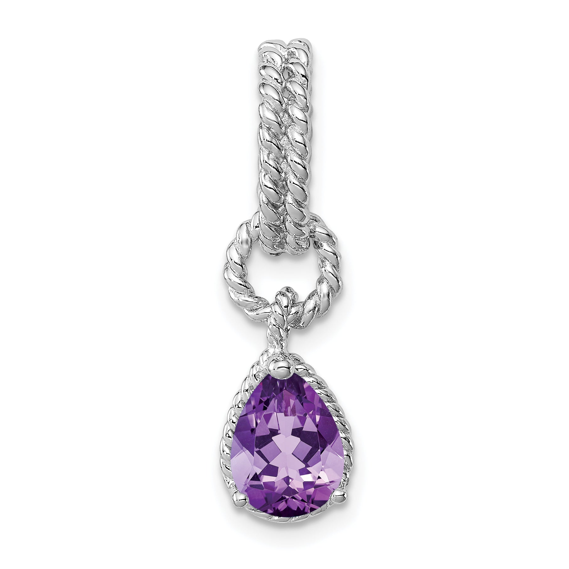 Sterling Silver Rhodium Amethyst Pear Twisted Pendant Main image