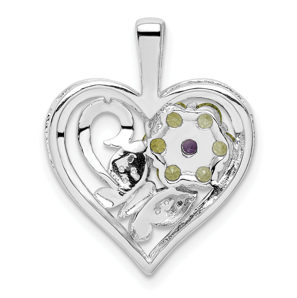 Sterling Silver Rhodium-Plated Amethyst and Peridot Diamond Pendant