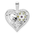 Sterling Silver Rhodium-Plated Amethyst and Peridot Diamond Pendant
