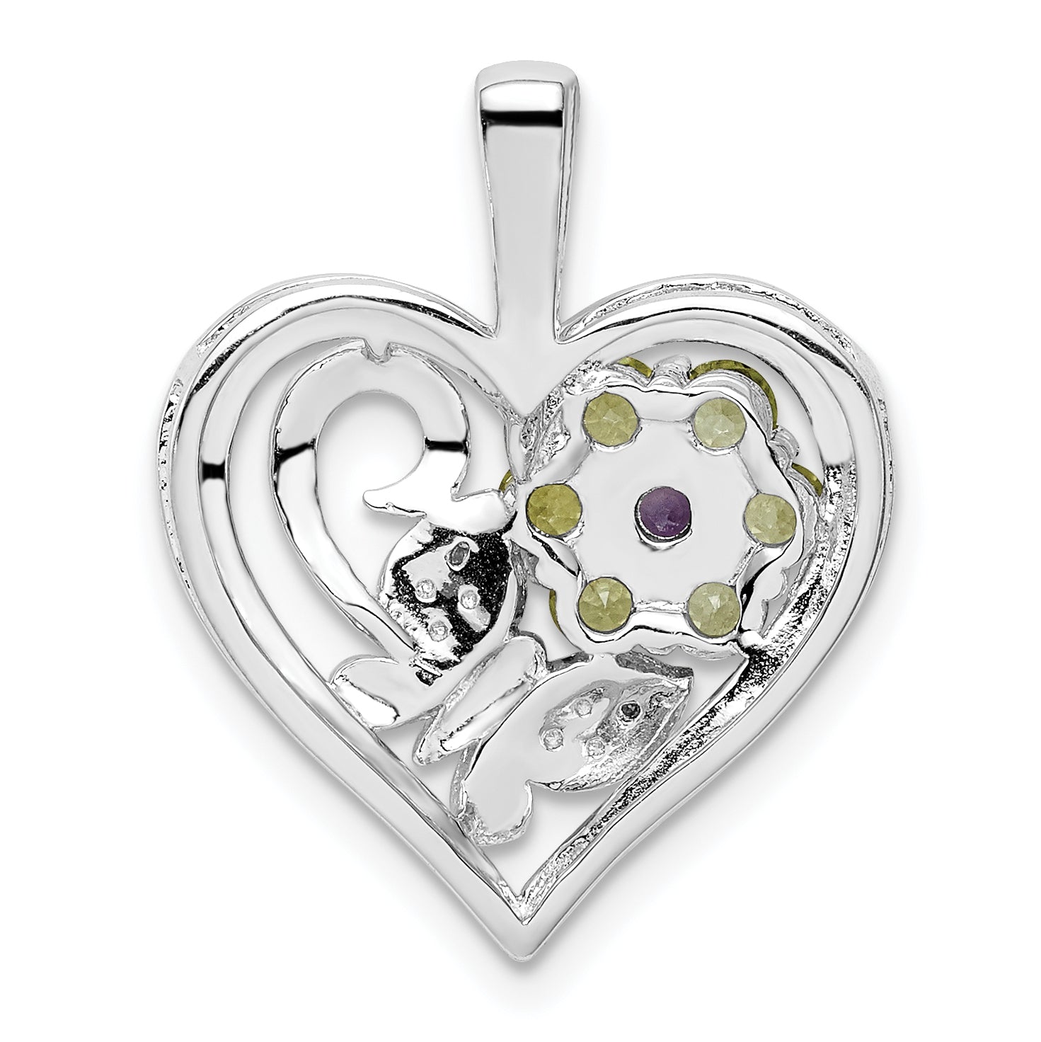 Sterling Silver Rhodium-Plated Amethyst and Peridot Diamond Pendant