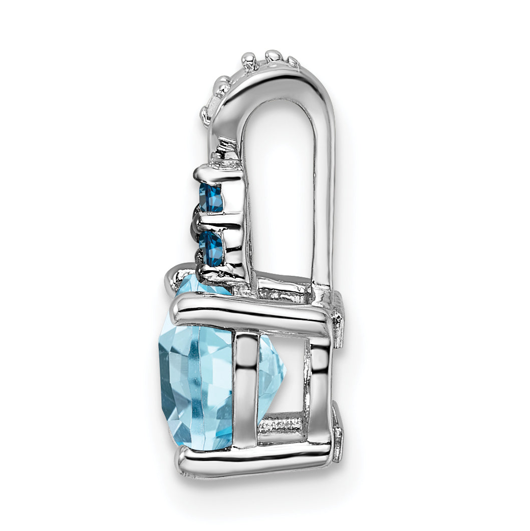Sterling Silver Polished Diamond plate Dia. Swiss & London Blue Topaz Pendant