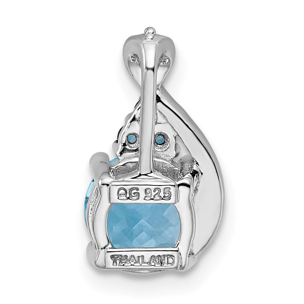 Sterling Silver Polished Diamond plate Dia. Swiss & London Blue Topaz Pendant