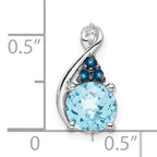 Sterling Silver Polished Diamond plate Dia. Swiss & London Blue Topaz Pendant
