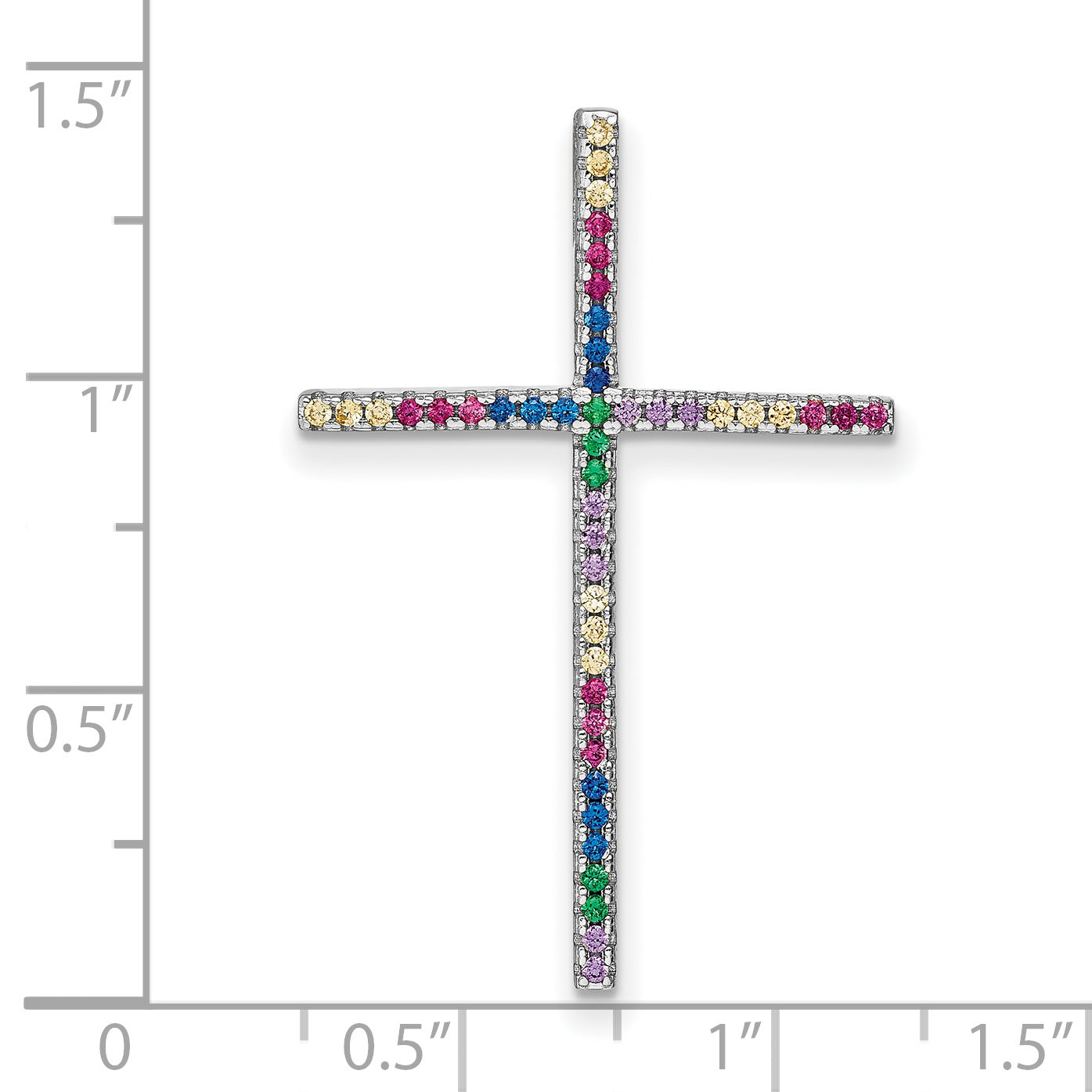 Prizma Sterling Silver Rhodium-plated Colorful CZ Cross Chain Slide