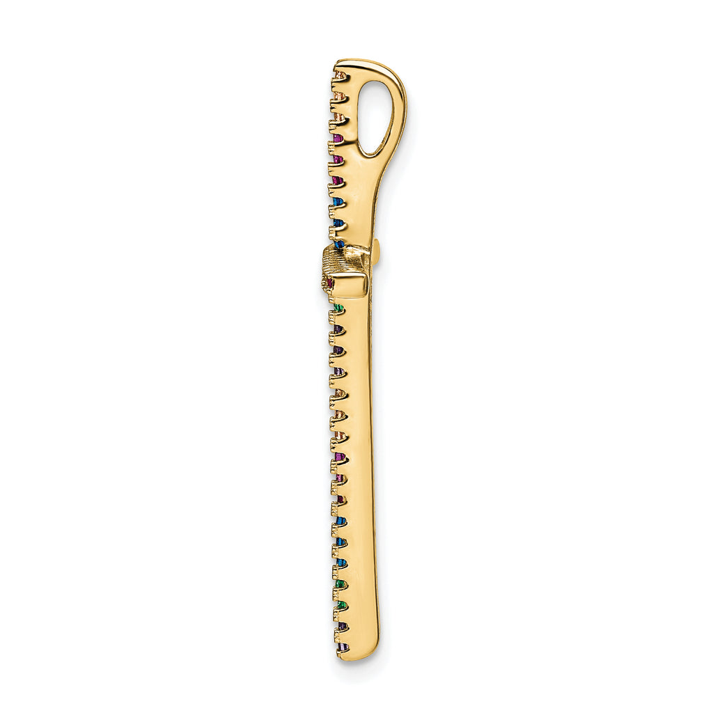 Prizma Sterling Silver Gold-tone 14K Flash Gold-plated Colorful CZ Cross Chain Slide