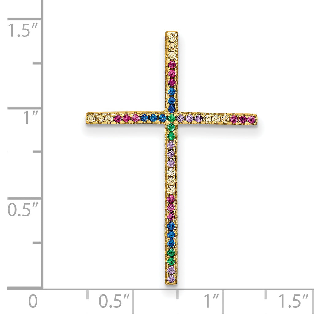 Prizma Sterling Silver Gold-tone 14K Flash Gold-plated Colorful CZ Cross Chain Slide
