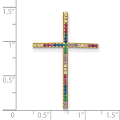 Prizma Sterling Silver Gold-tone 14K Flash Gold-plated Colorful CZ Cross Chain Slide