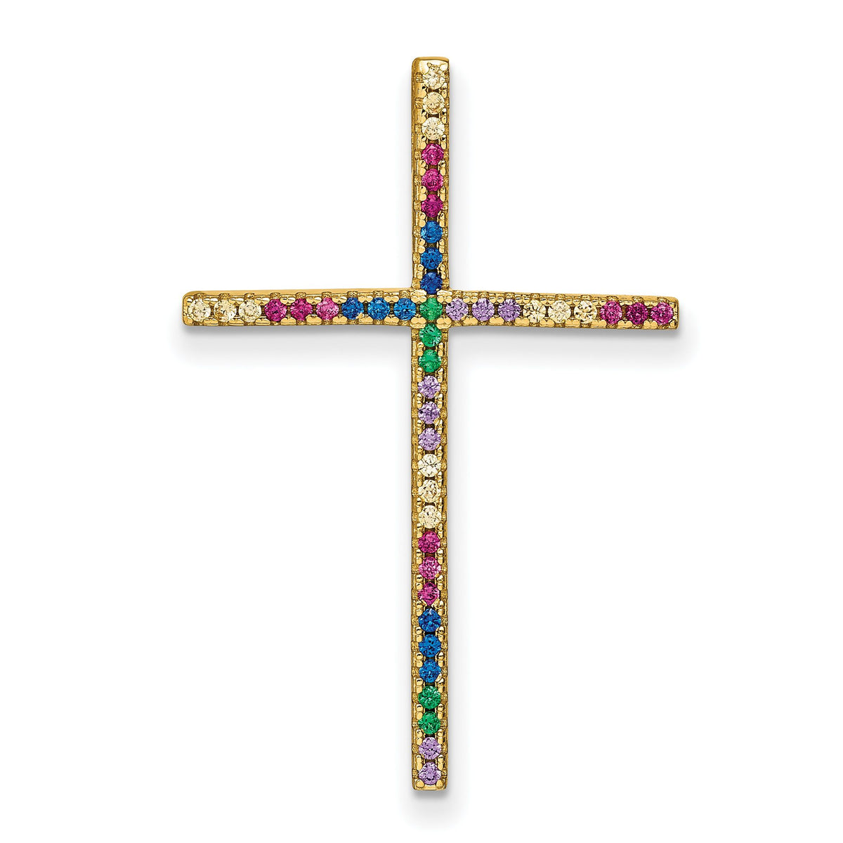 Colorful Cubic Zirconia Cross Slide Pendant in Gold-Tone Plated Sterling Silver - Sophia Jewelers Main image