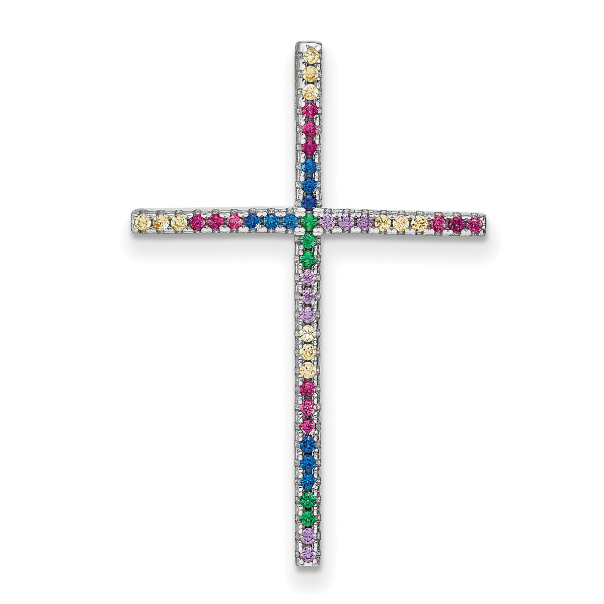 Prizma Sterling Silver Rhodium-plated Colorful CZ Cross Chain Slide