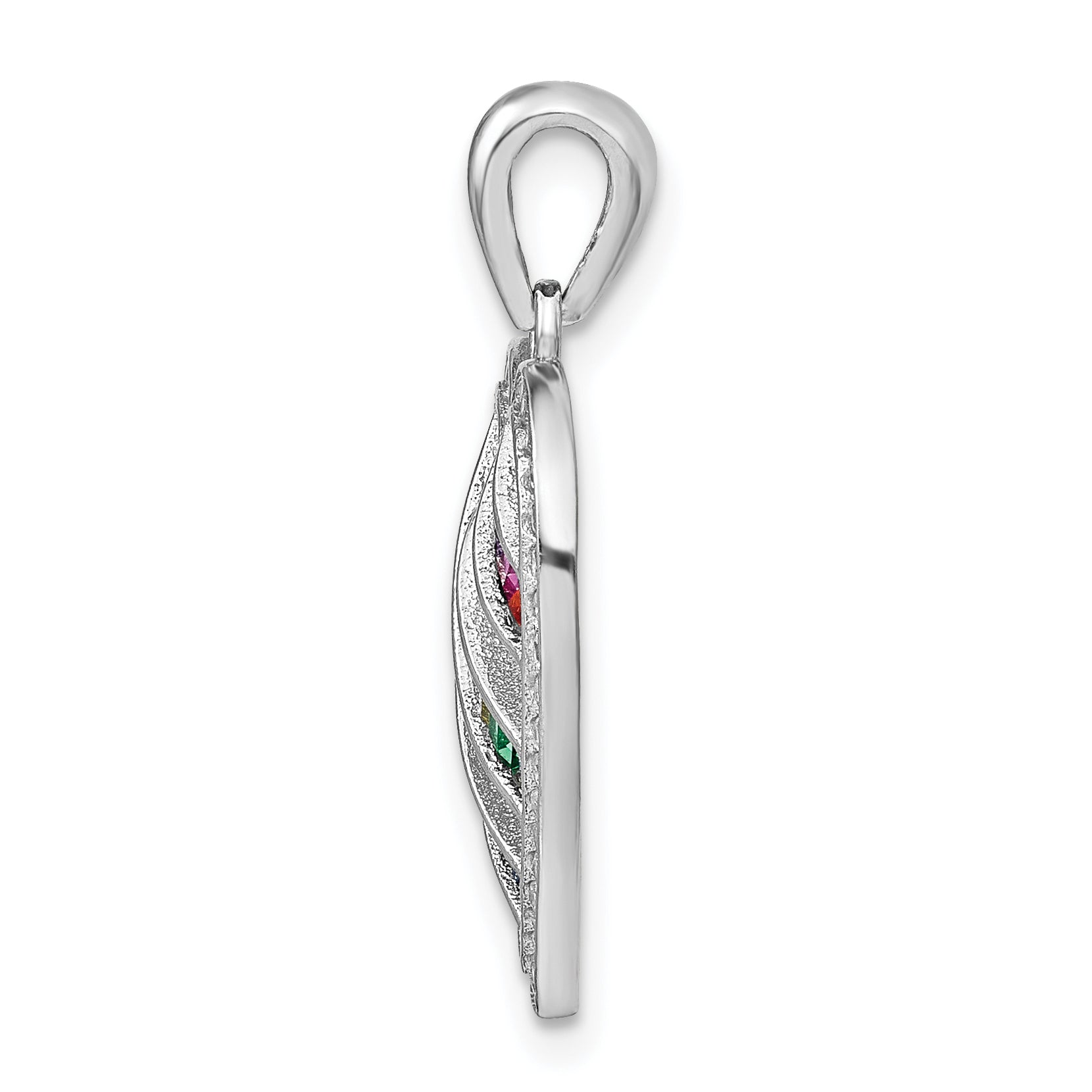 Prizma Sterling Silver Rhodium-plated White and Colorful Three Row CZ Open Heart Pendant Secondary image