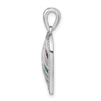 Prizma Sterling Silver Rhodium-plated White and Colorful Three Row CZ Open Heart Pendant