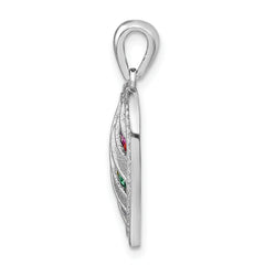 Prizma Sterling Silver Rhodium-plated White and Colorful Three Row CZ Open Heart Pendant
