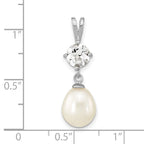Sterling Silver Rhodium-plated8-10mm White Teardrop Freshwater Cultured Pearl and 1.95WT White Topaz Pendant