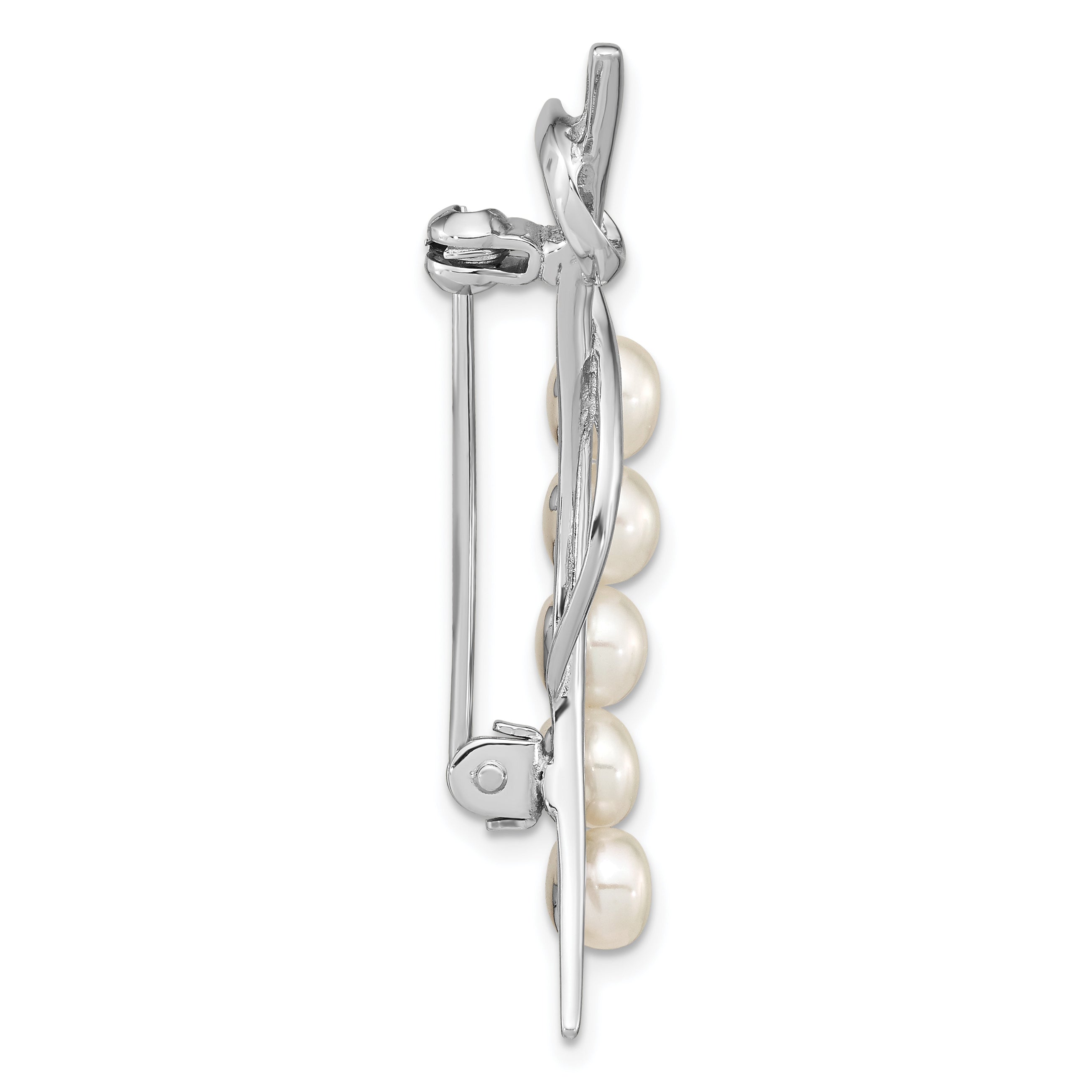 Sterling Silver Rhodium-plated 5-6mm White Button Freshwater Cultured Pearl Brooch Secondary image