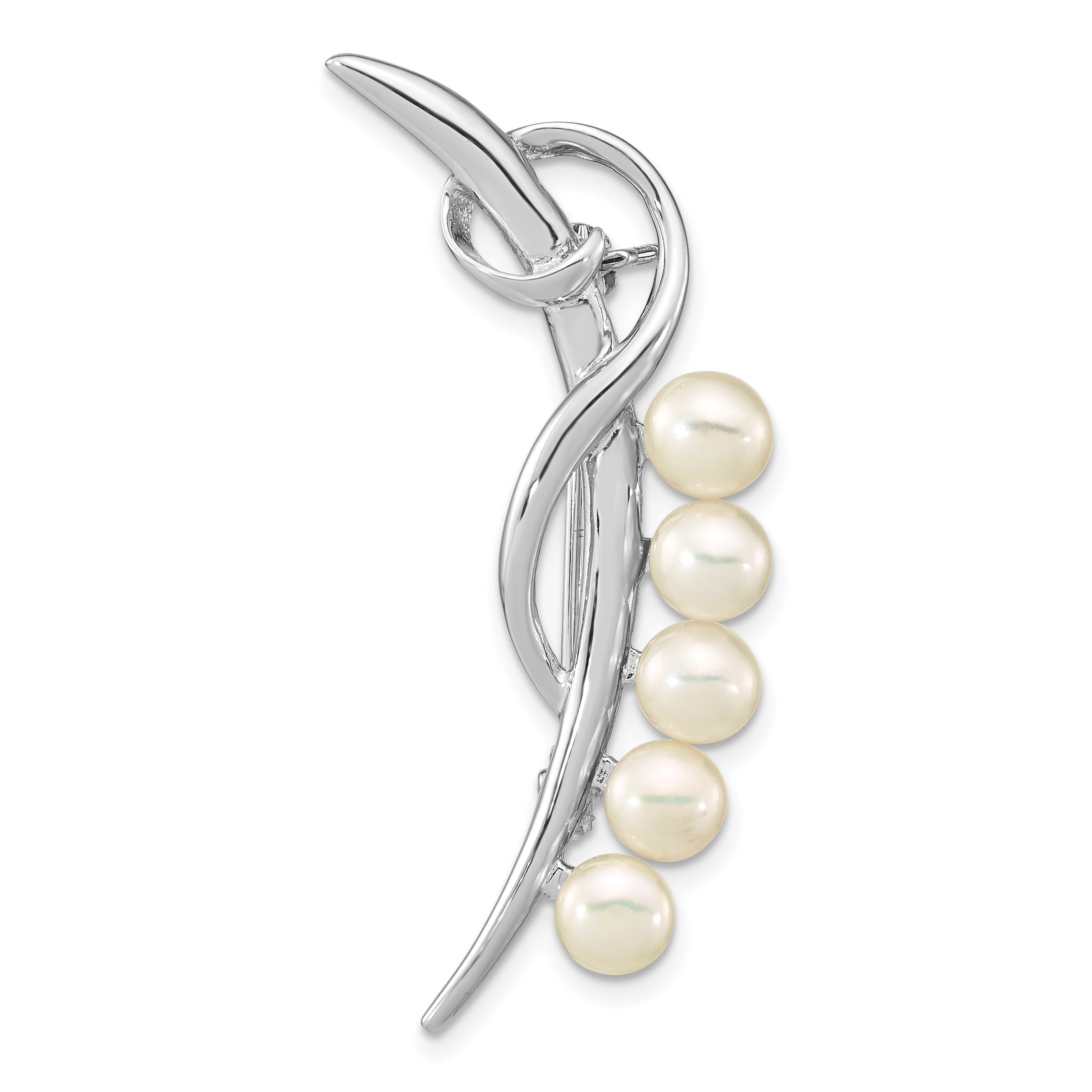 Sterling Silver Rhodium-plated 5-6mm White Button Freshwater Cultured Pearl Brooch Main image