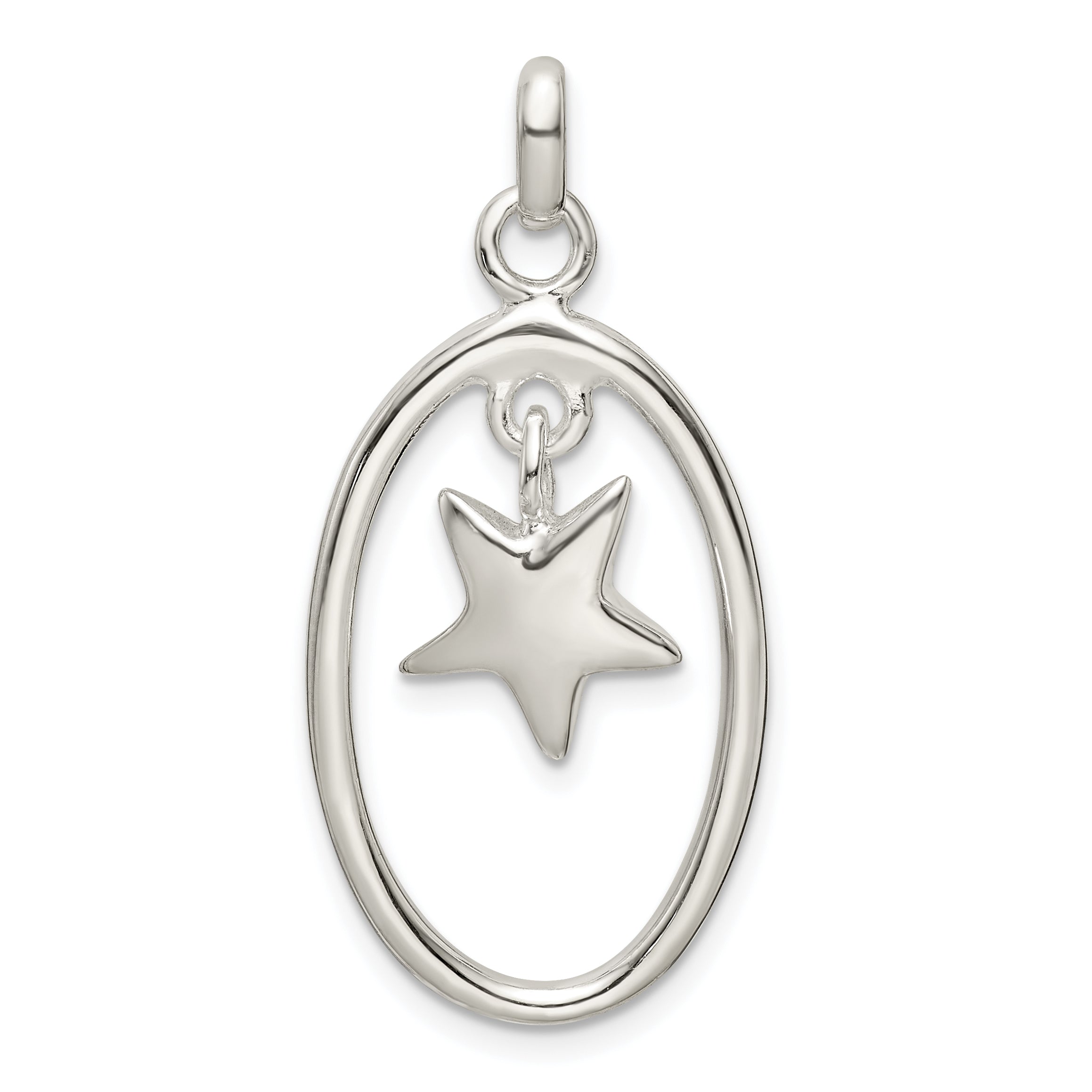 Sterling Silver Polished Oval Dangle Star Pendant Main image