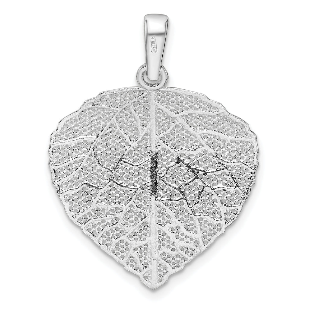 Sterling Silver Rhodium-plated Polished & D/C Small Leaf Pendant