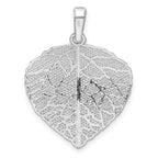 Sterling Silver Rhodium-plated Polished & D/C Small Leaf Pendant