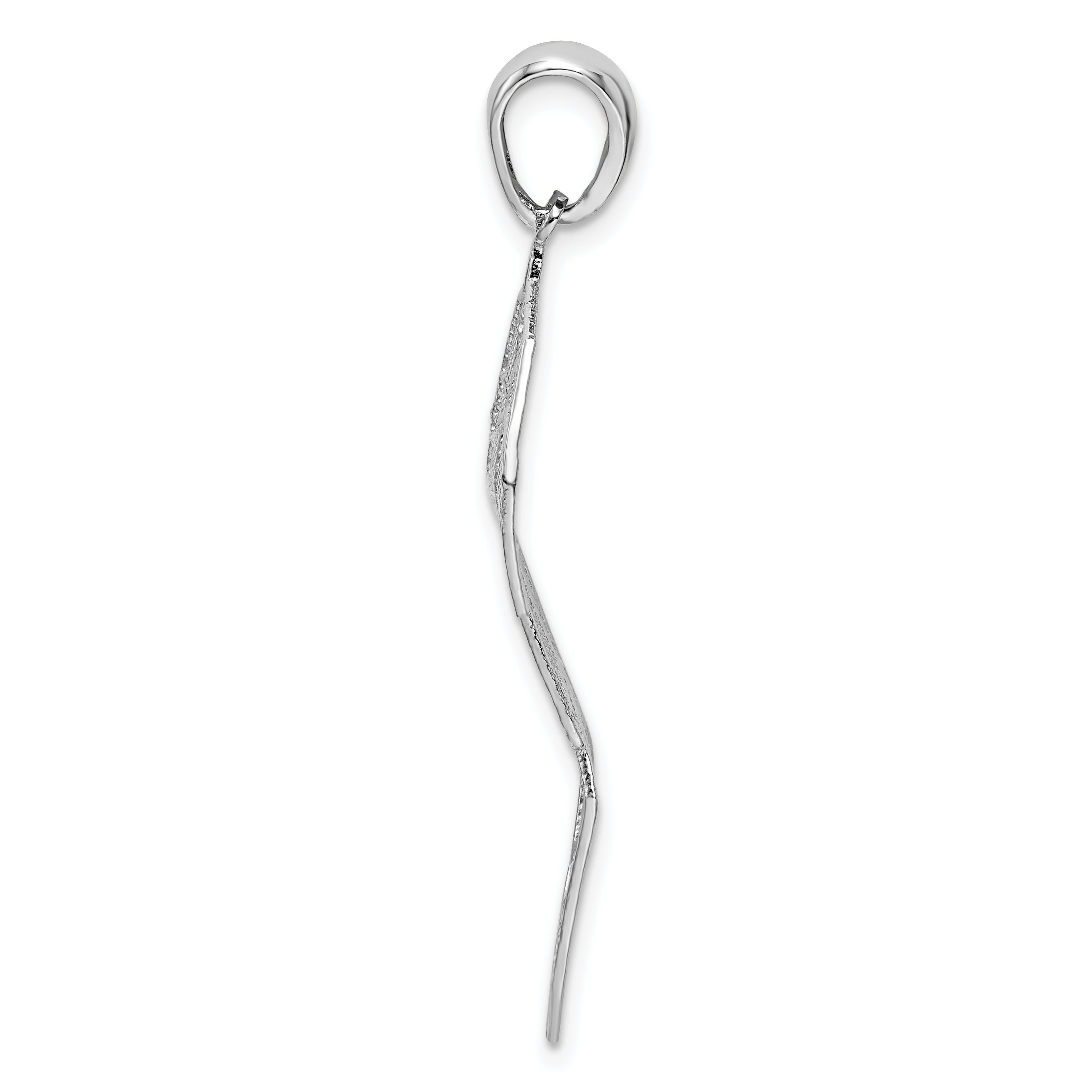 Sterling Silver Rhodium-plated Polished & D/C Leaf Pendant