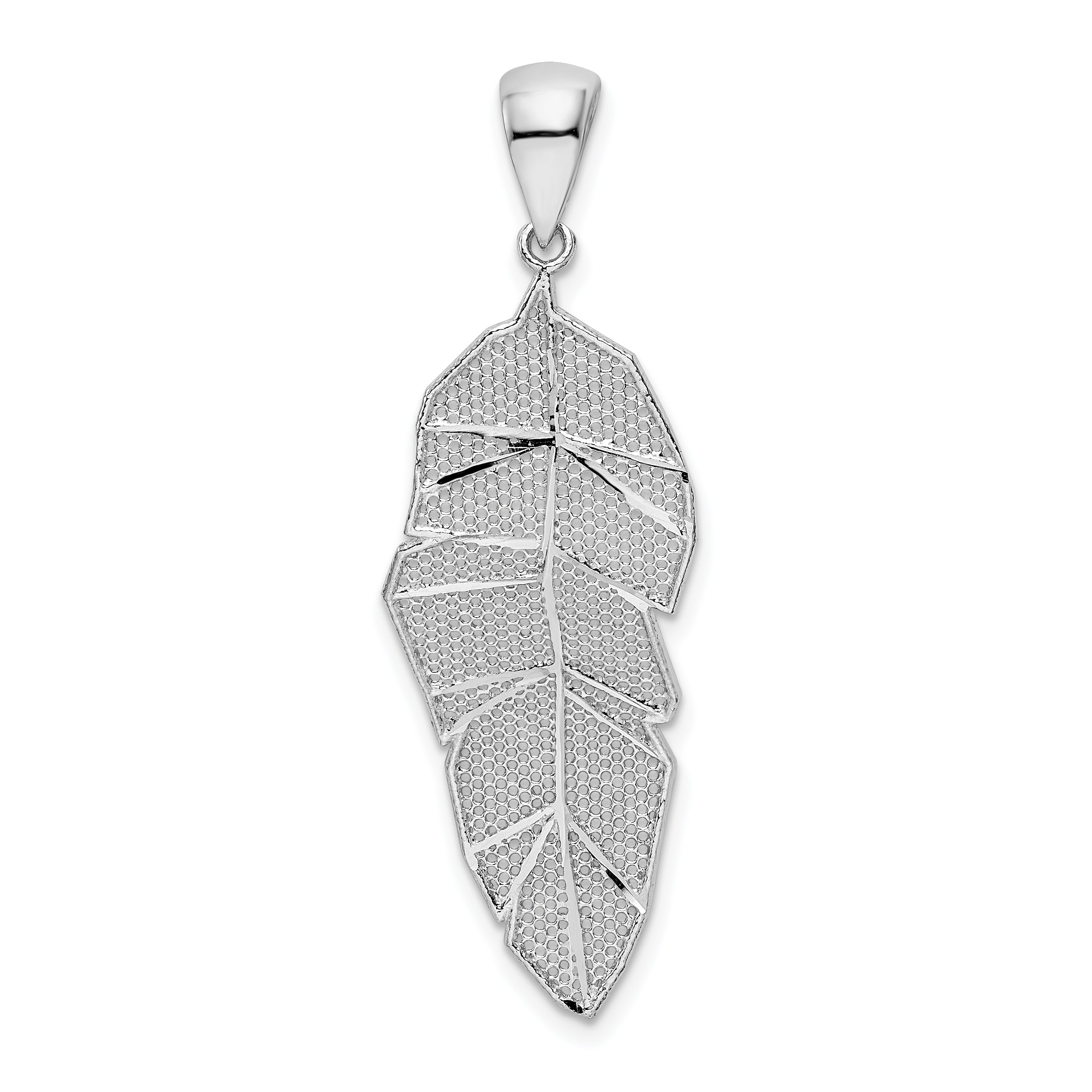 Sterling Silver Rhodium-plated Polished & D/C Leaf Pendant Main image