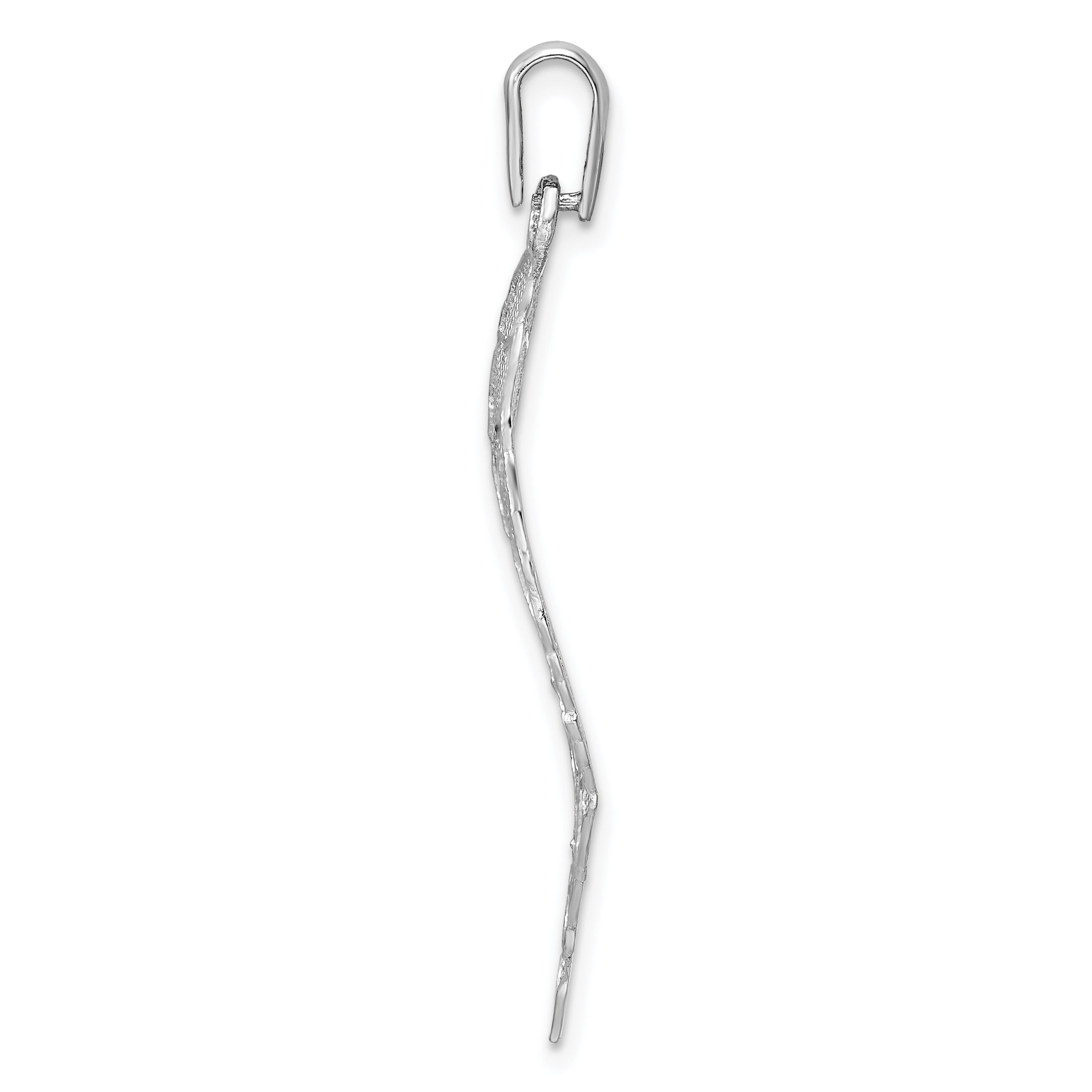 Sterling Silver Rhodium-plated Polished & D/C Lrg Leaf Pendant Secondary image