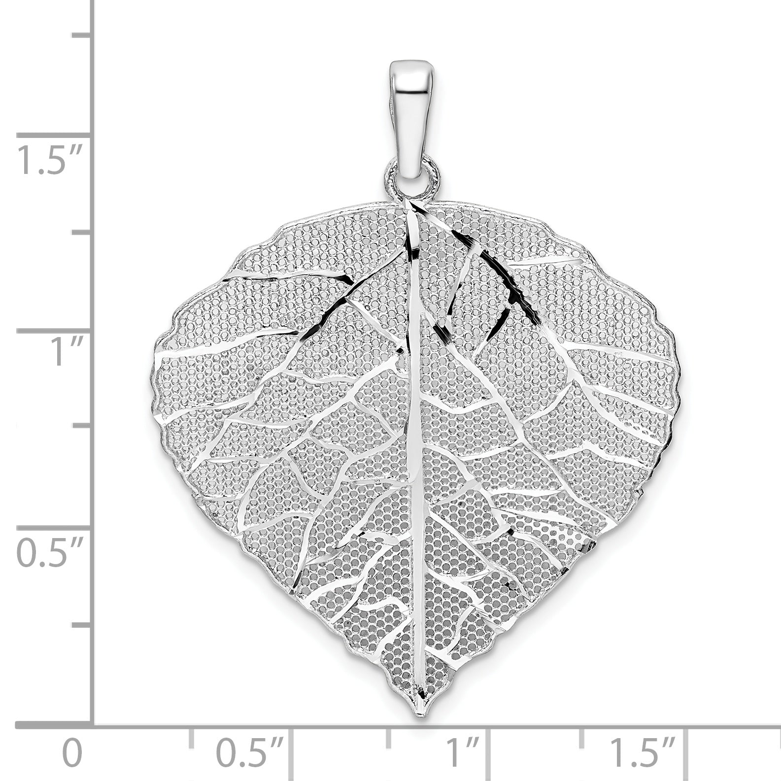 Sterling Silver Rhodium-plated Polished & D/C Lrg Leaf Pendant