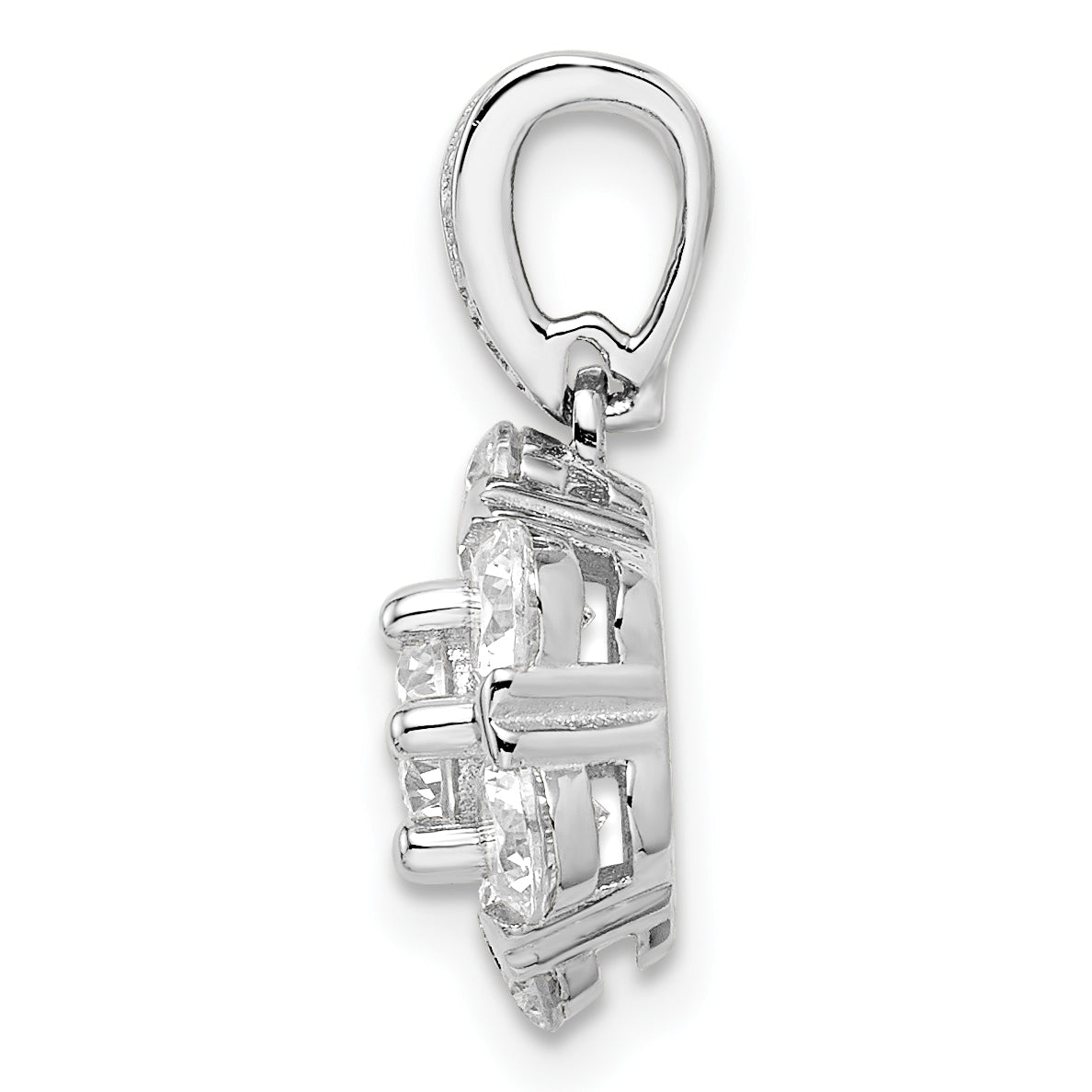 Sterling Silver Polished Rhodium-plated CZ Flower Pendant Secondary image
