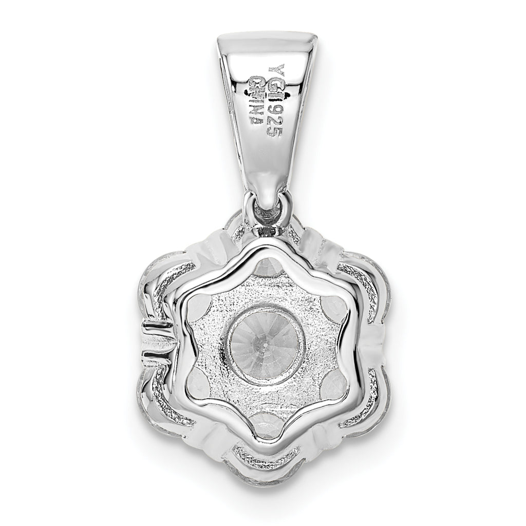 Sterling Silver Polished Rhodium-plated CZ Flower Pendant