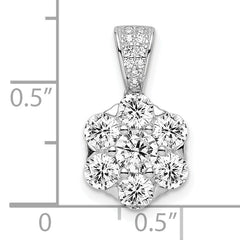 Sterling Silver Polished Rhodium-plated CZ Flower Pendant