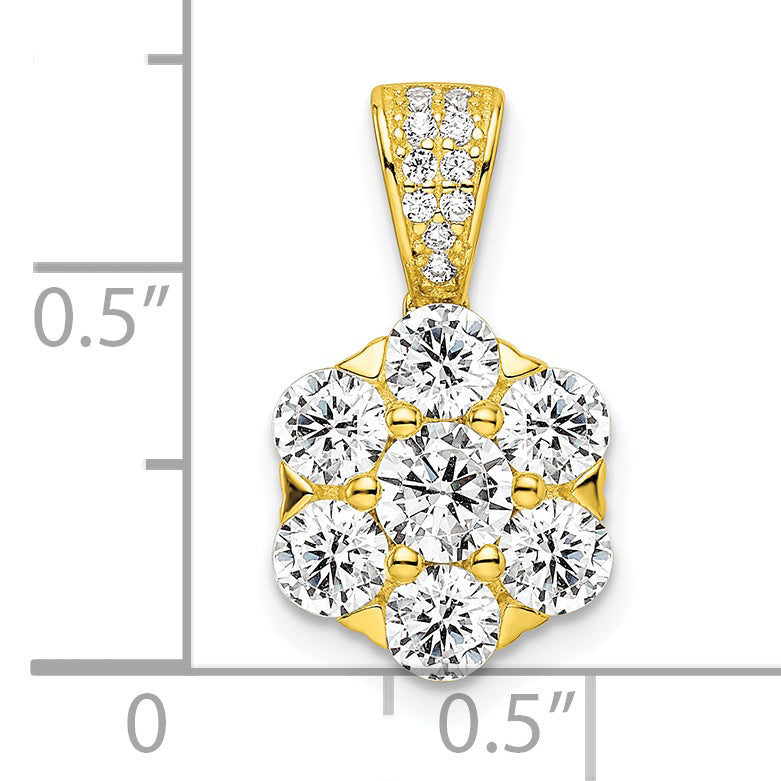 Sterling Silver Polished Gold-tone CZ Flower Pendant