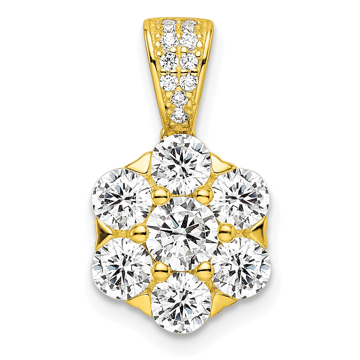 Sterling Silver Polished Gold-tone CZ Flower Pendant Main image