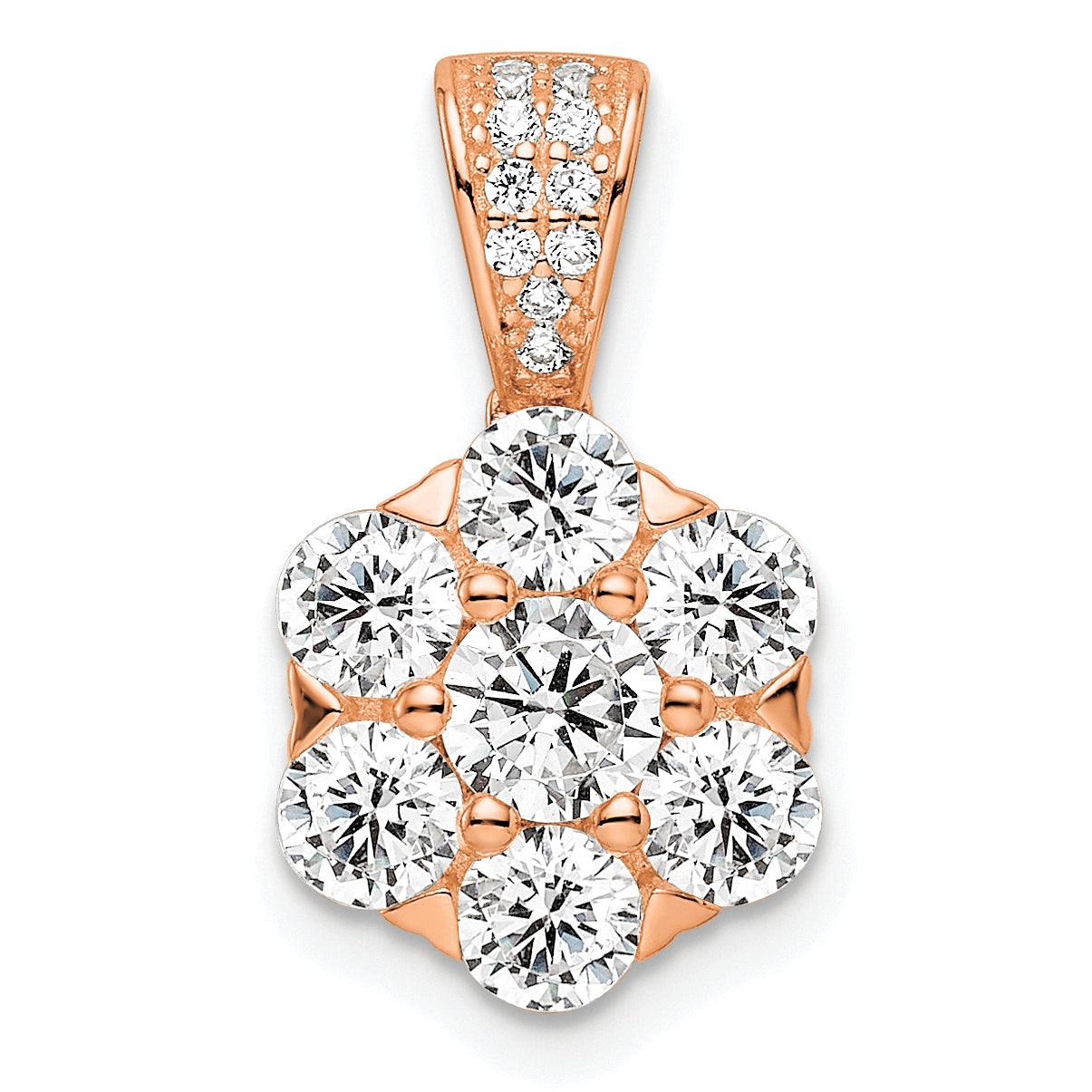 Sterling Silver Polished Rose-tone CZ Flower Pendant