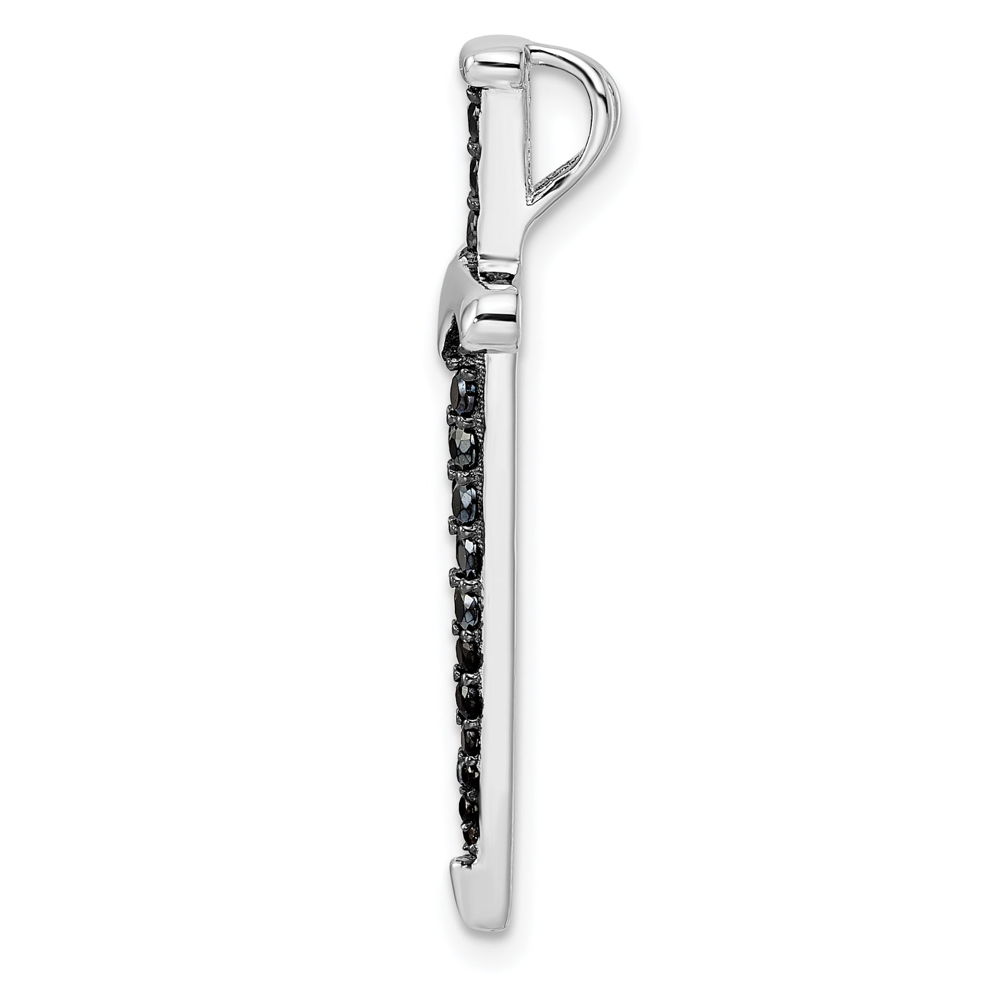 Sterling Silver Black/White Rhodium-plated Black CZ Sword Pendant Secondary image