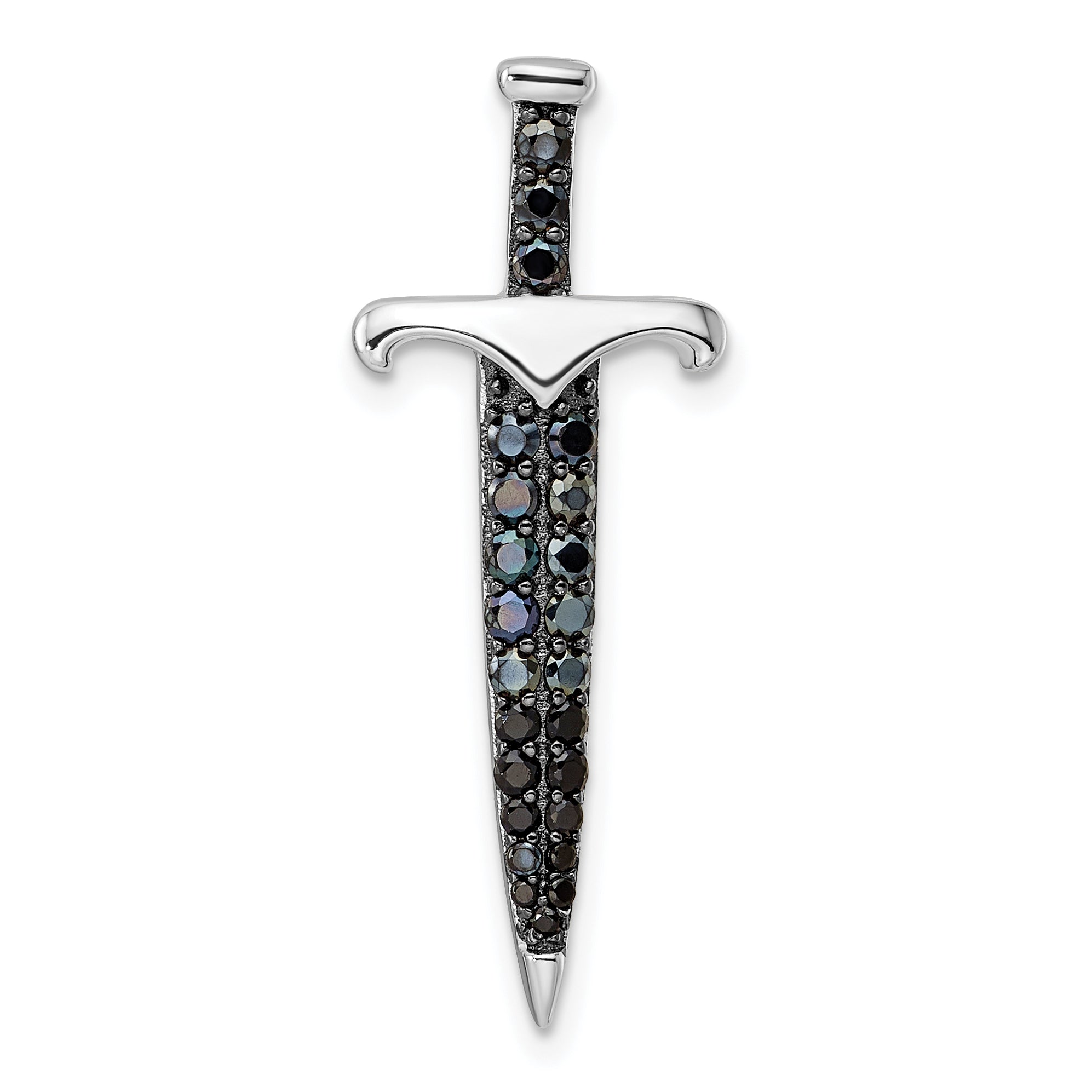 Sterling Silver Black/White Rhodium-plated Black CZ Sword Pendant Main image