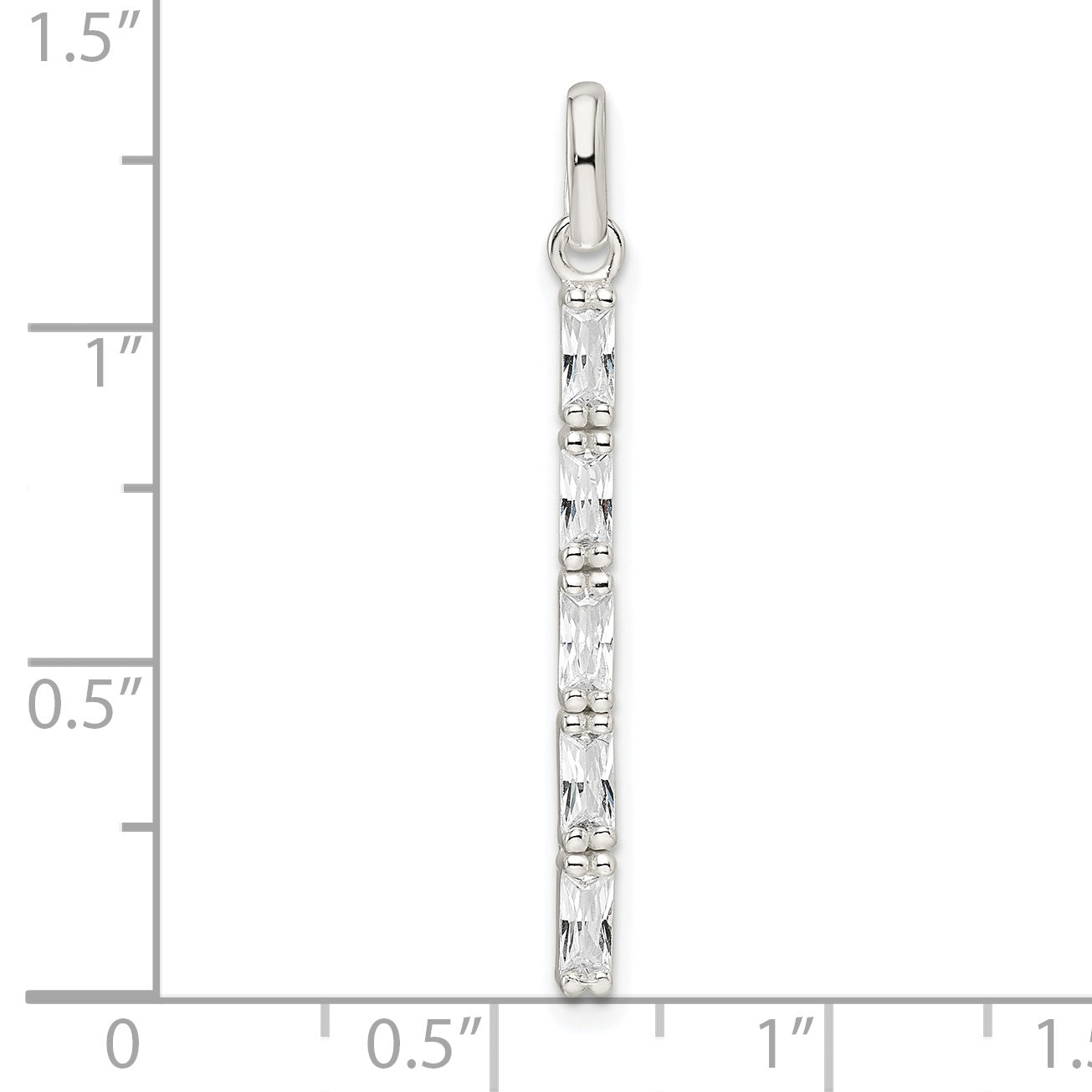 Sterling Silver Polished CZ Bar Pendant