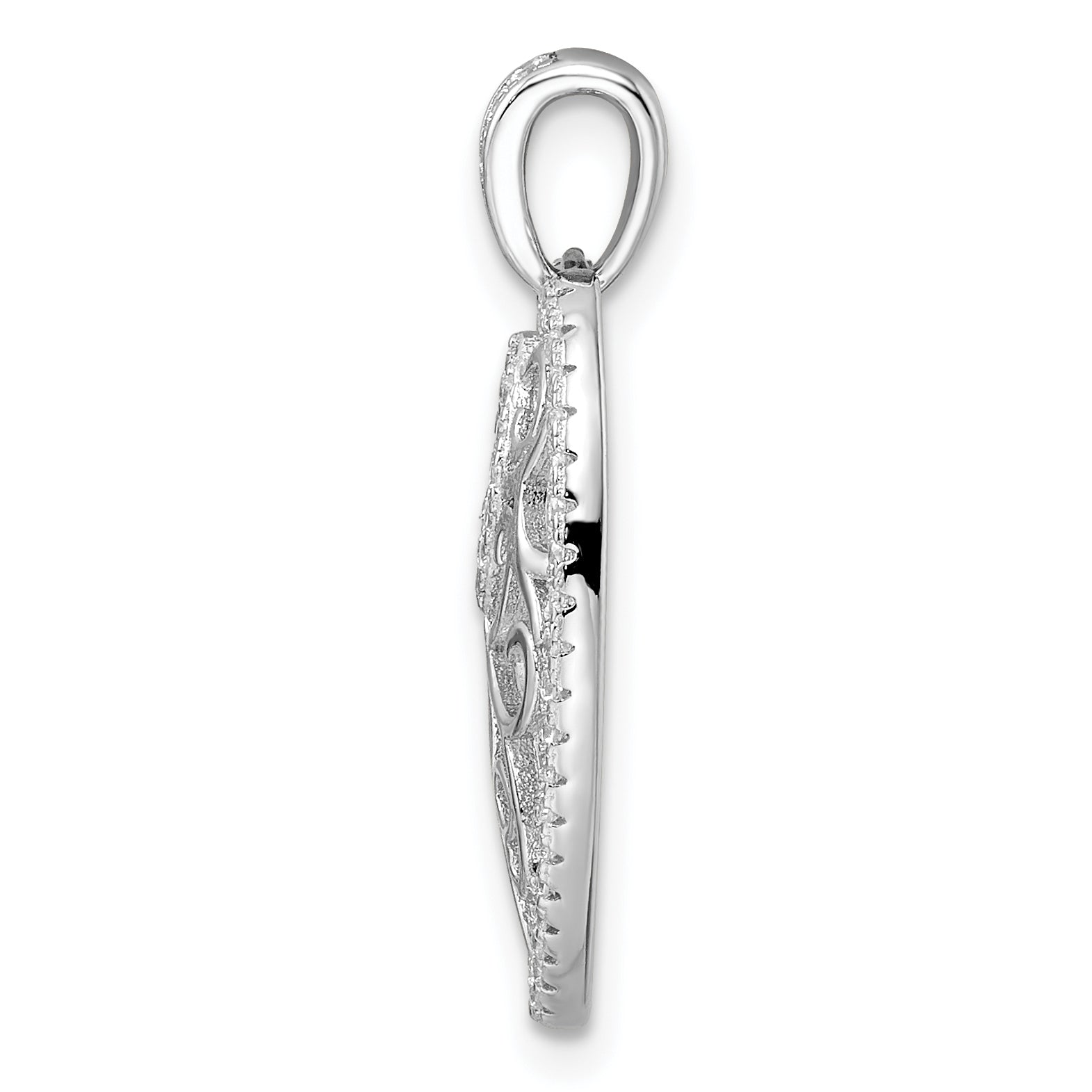 Sterling Silver Rhodium-plated CZ Filigree Leaf Pendant Secondary image