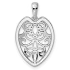 Sterling Silver Rhodium-plated CZ Filigree Leaf Pendant