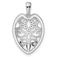 Sterling Silver Rhodium-plated CZ Filigree Leaf Pendant