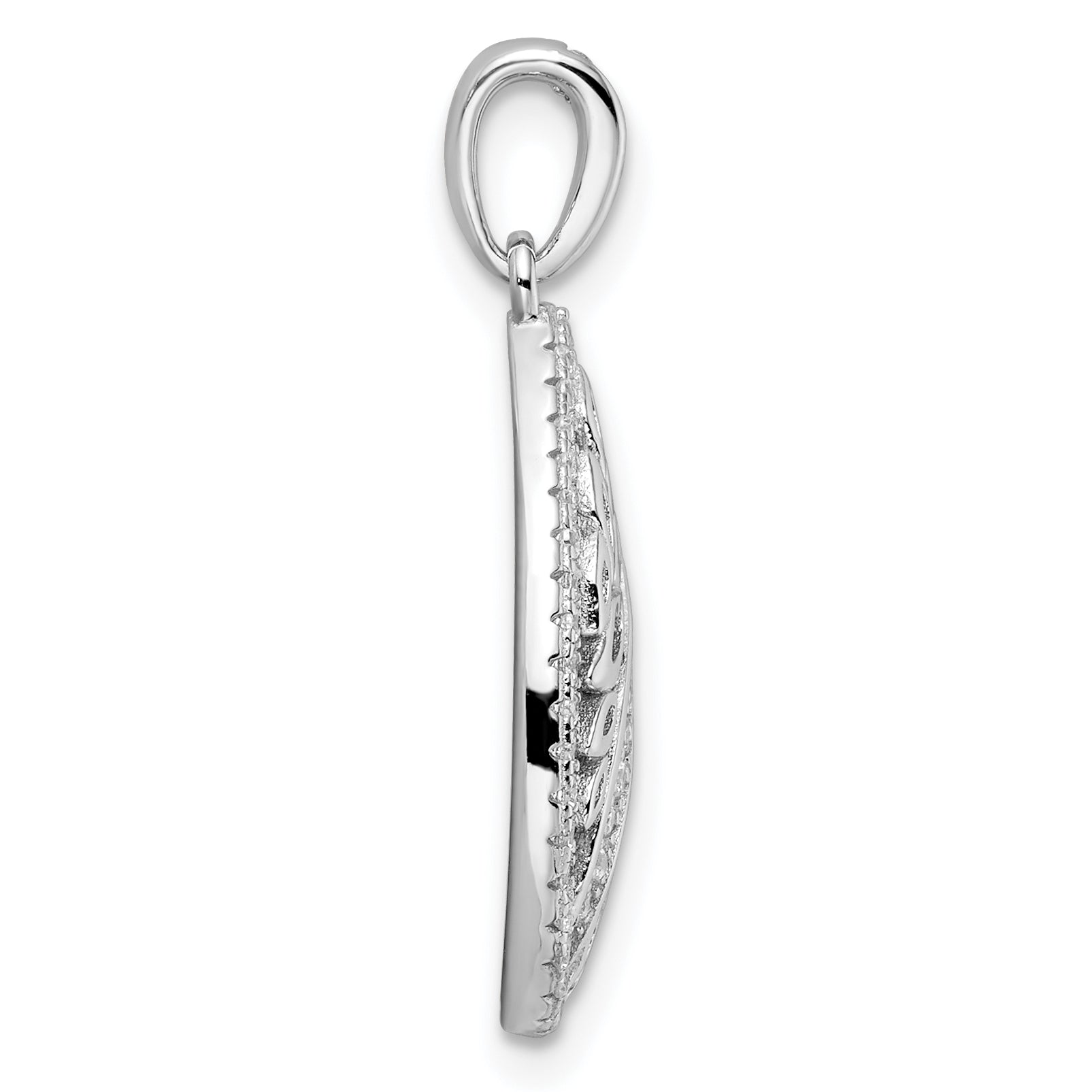 Sterling Silver Rhodium-plated Leaves and CZ Teardrop Pendant Secondary image