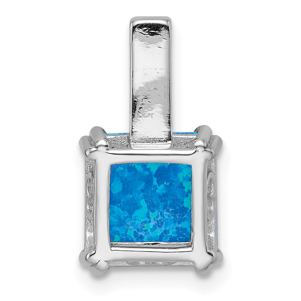 Sterling Silver Rhodium-plated Polished Square Blue Opal Pendant