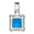 Sterling Silver Rhodium-plated Polished Square Blue Opal Pendant