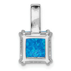 Sterling Silver Rhodium-plated Polished Square Blue Opal Pendant