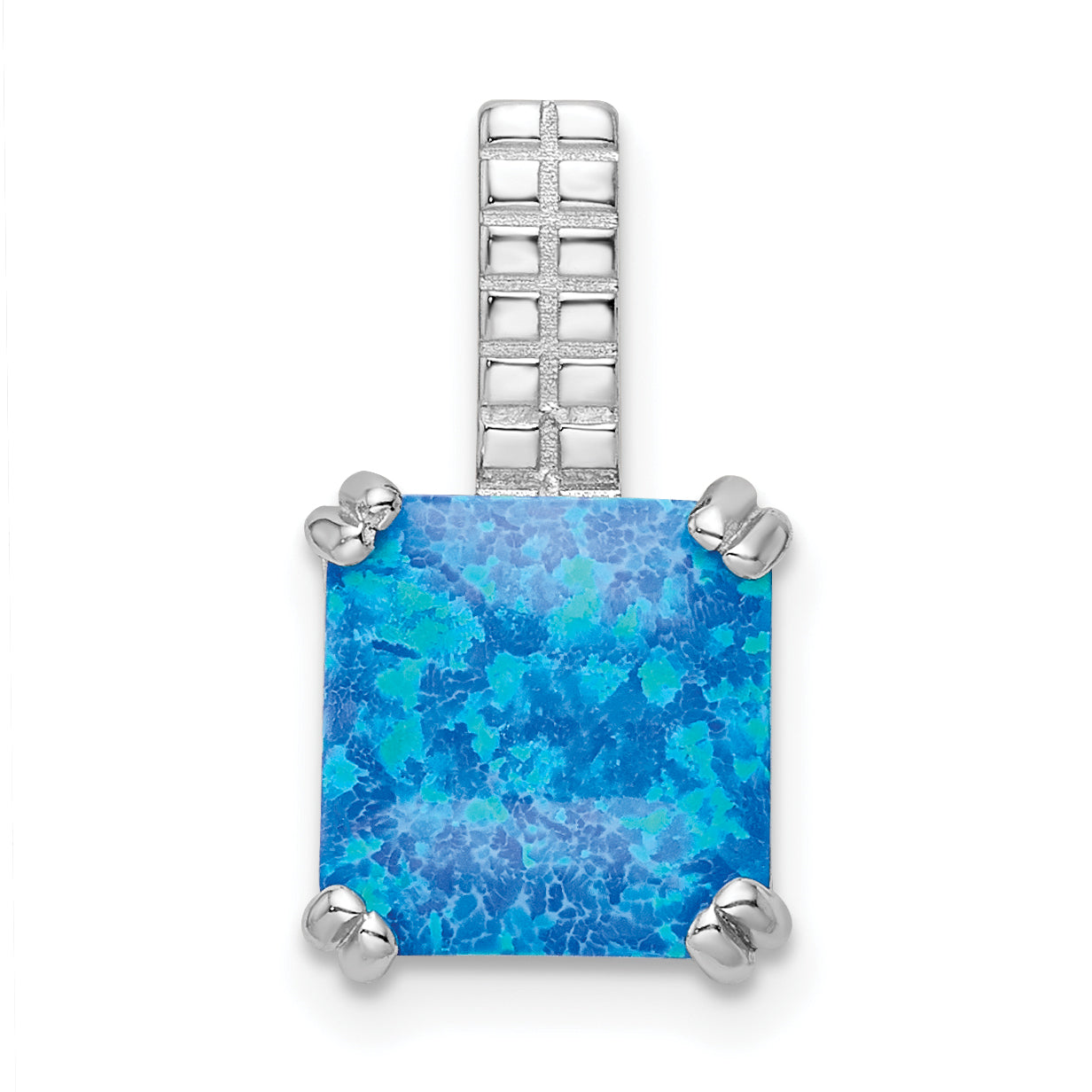 Sterling Silver Rhodium-plated Polished Square Blue Opal Pendant Main image