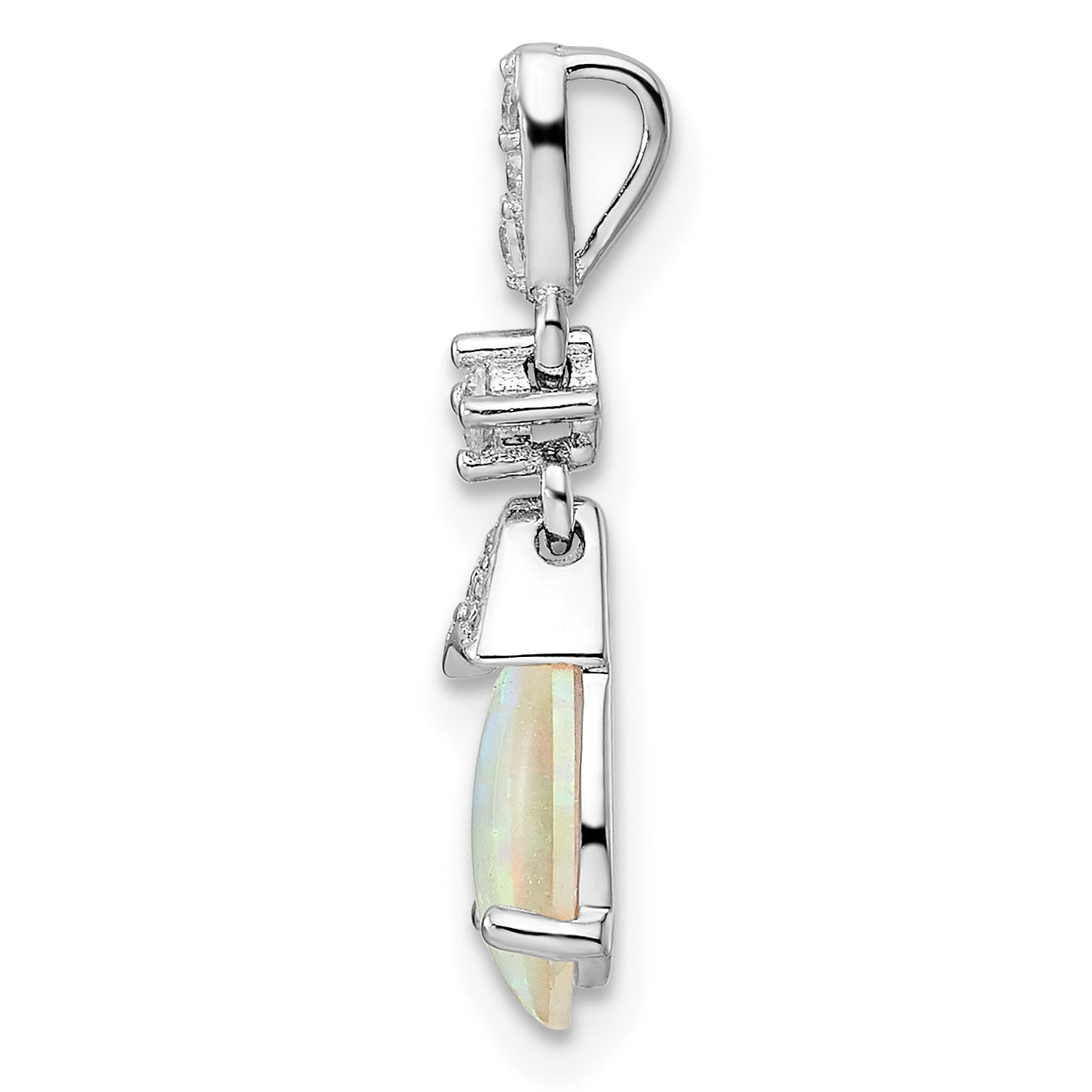Sterling Silver Rhodium-plated Polished CZ and Synthetic Opal Pendant Secondary image
