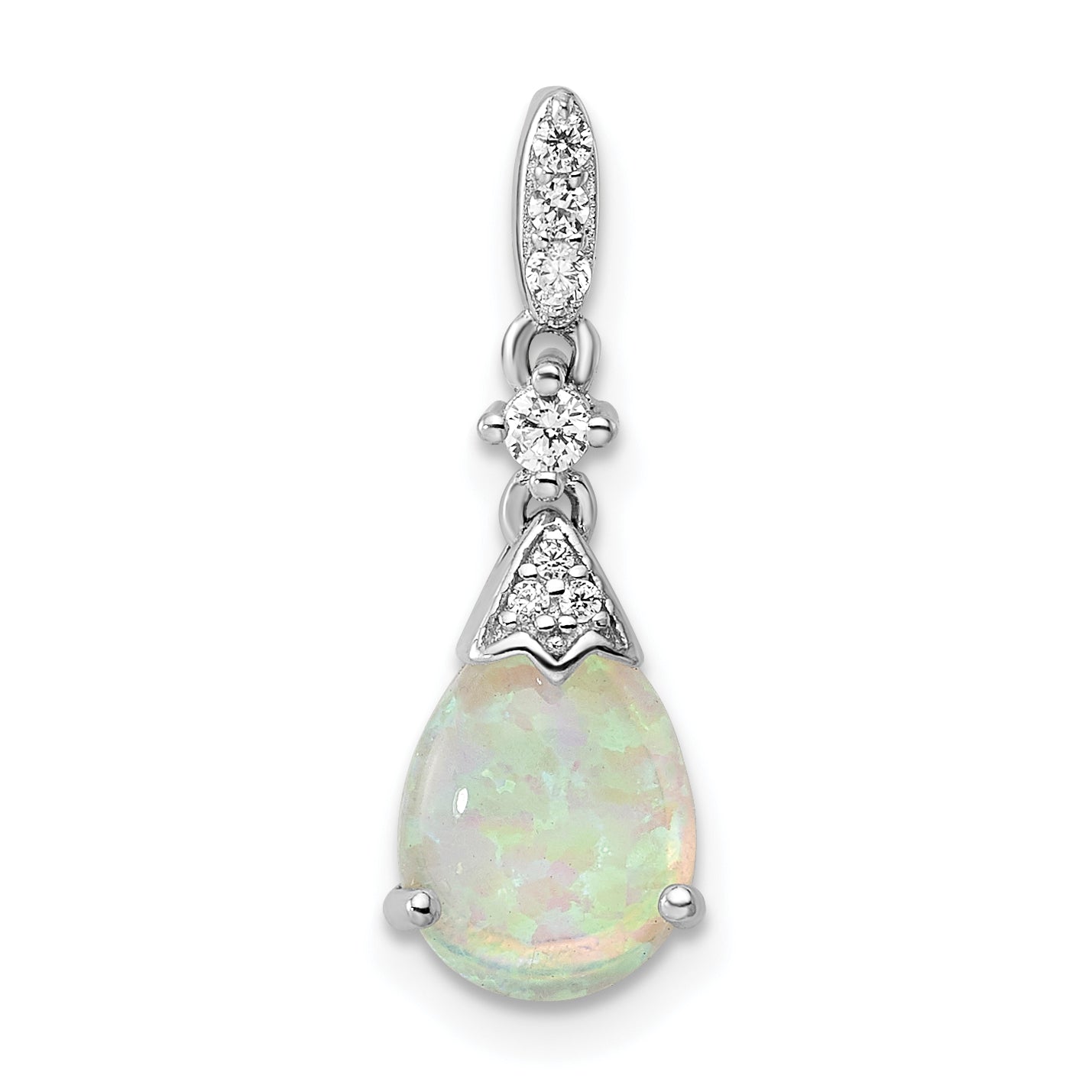 Sterling Silver Rhodium-plated Polished CZ and Synthetic Opal Pendant Main image