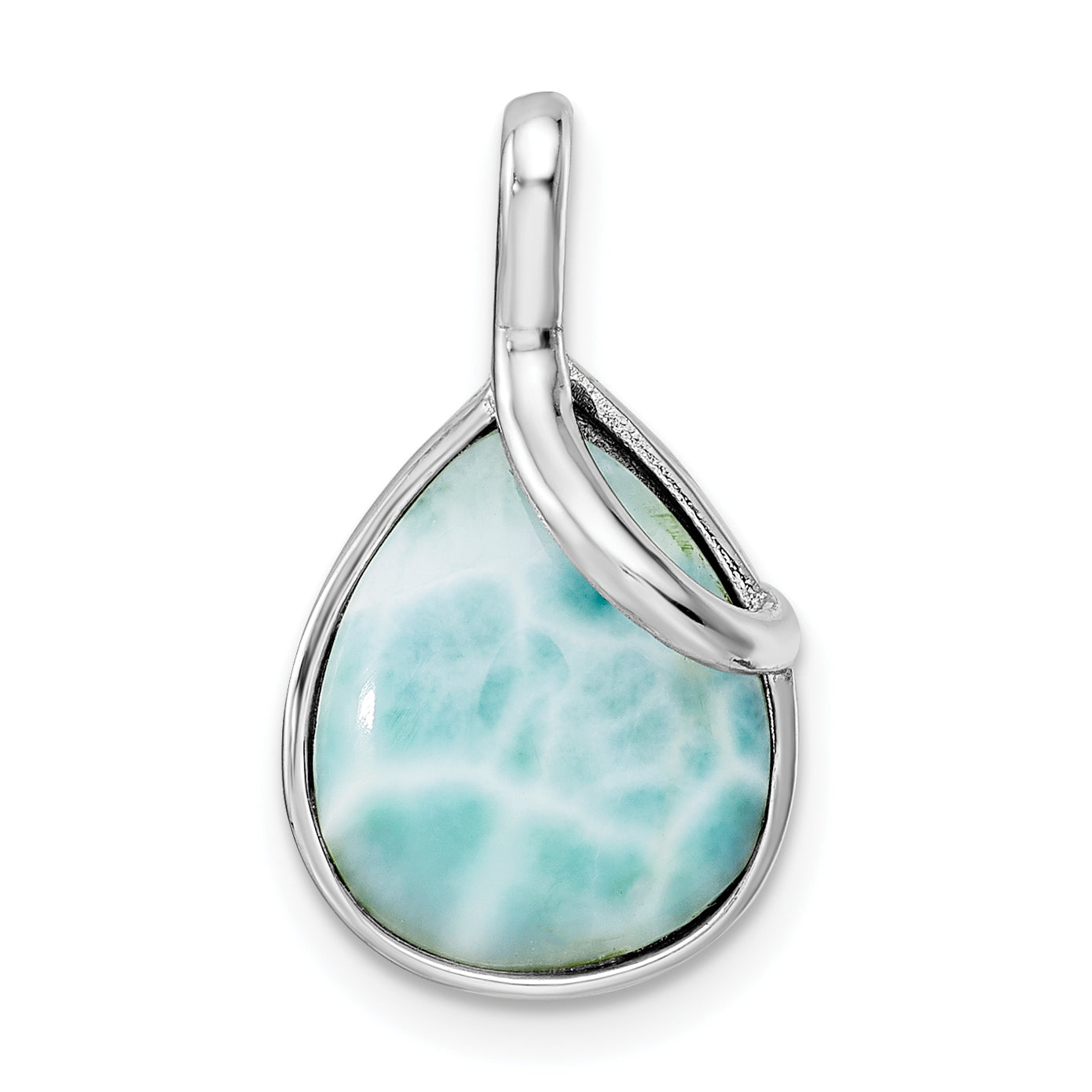 Sterling Silver Rhodium-plated Polished Pear Shape Larimar Twist Pendant Main image