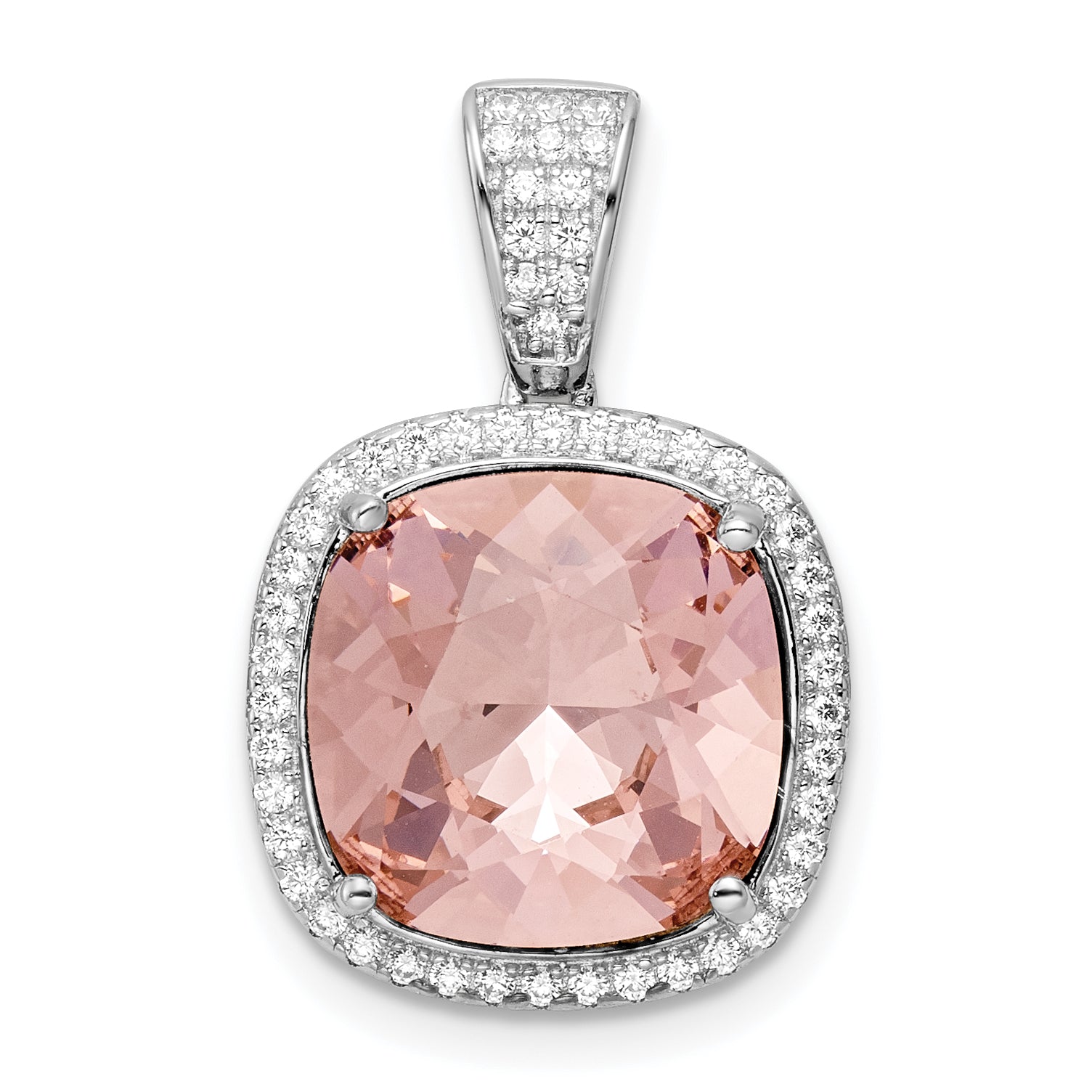 Sterling Silver Rhodium-plated CZ & Peach Crystal Pendant Main image